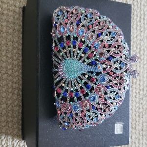 Crystal peacock clutch